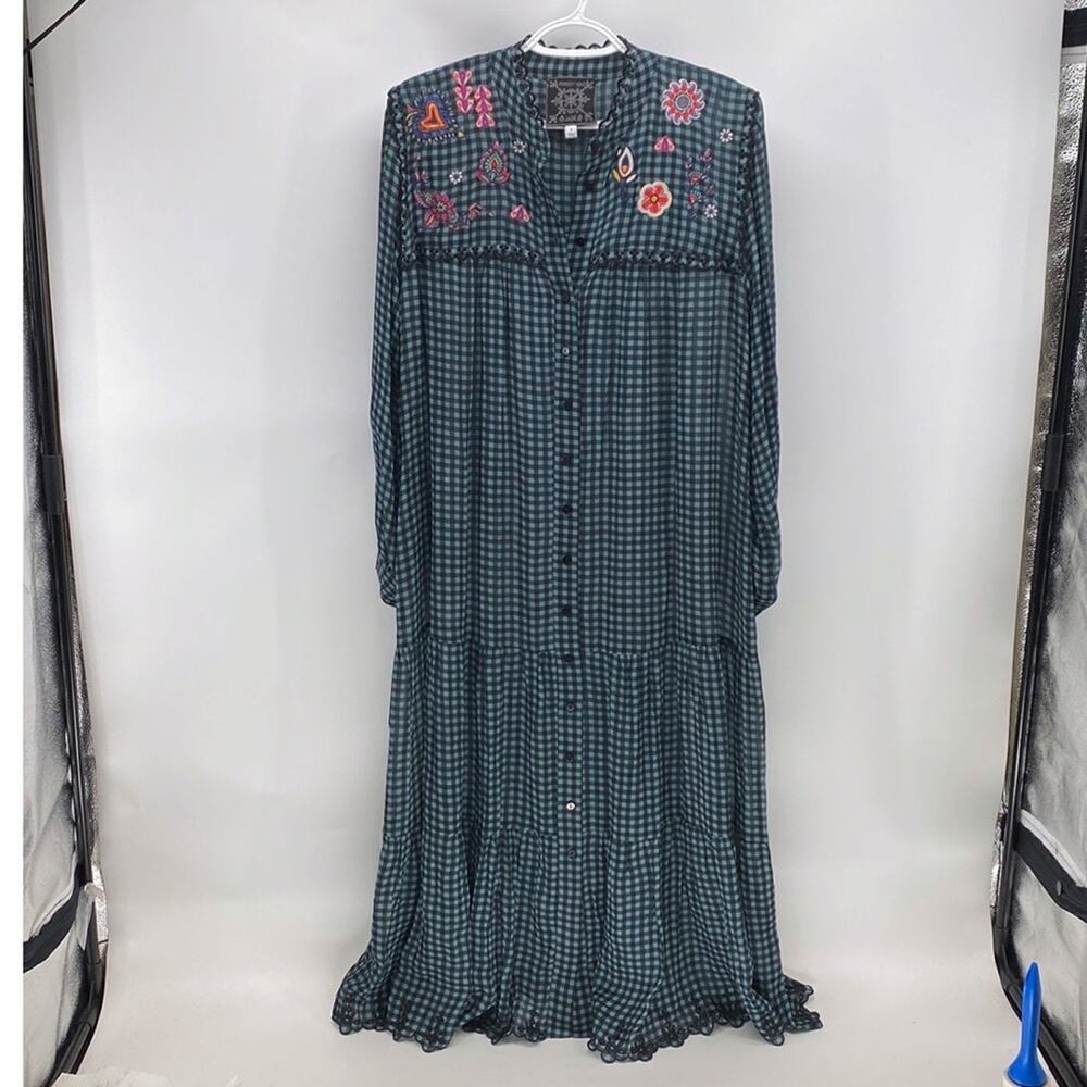 Johnny Was Jade Gingham Plaid Lana Tiered Midi dress size S bohemian prairie - Picture 2 of 15